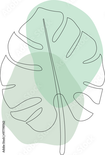 Monstera leaf. Abstract contemporary line art vector illustration