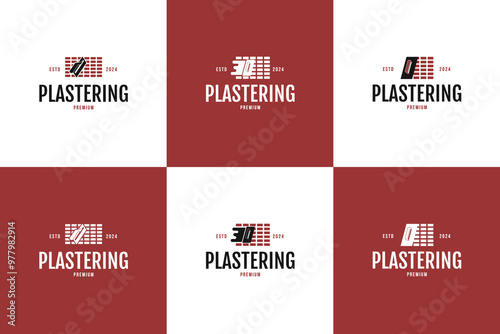 Plastering brick wall logo design template vector illustration idea