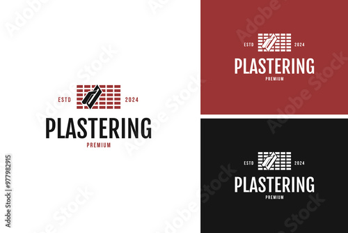 Plastering brick wall logo design template vector illustration idea