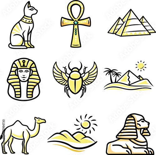 Set of cultural ancient egypt doodle icons 