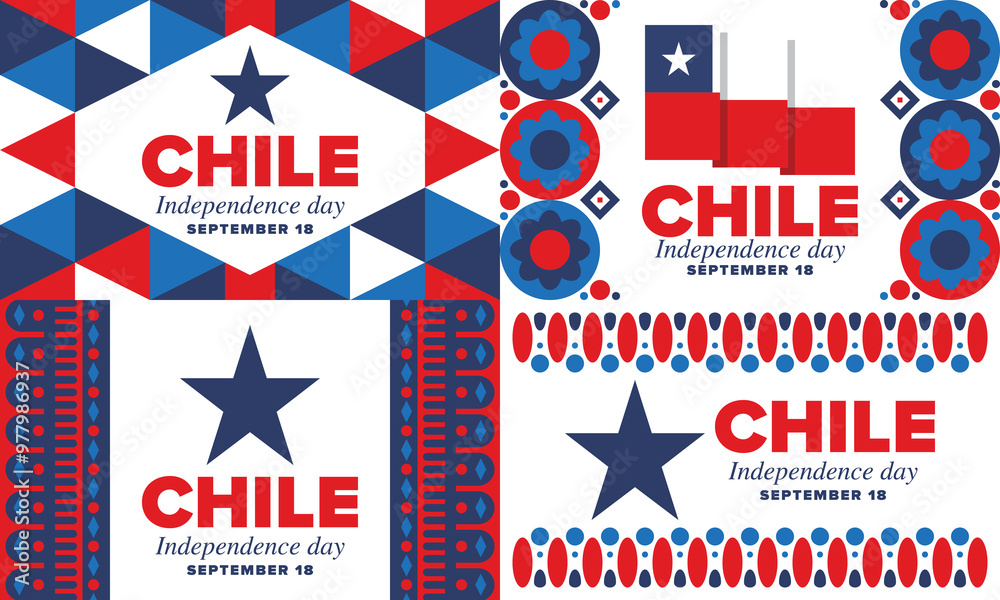 Chile Independence Day. Happy national holiday Fiestas Patrias. Freedom day. Celebrate annual in September 18. Chile flag. Patriotic chilean design. Poster, card, banner, template, background. Vector Chile Independence Day. Happy national holiday Fiestas Patrias. Freedom day. Celebrate annual in September 18. Chile flag. Patriotic chilean design. Poster, card, banner, template, background. Vector