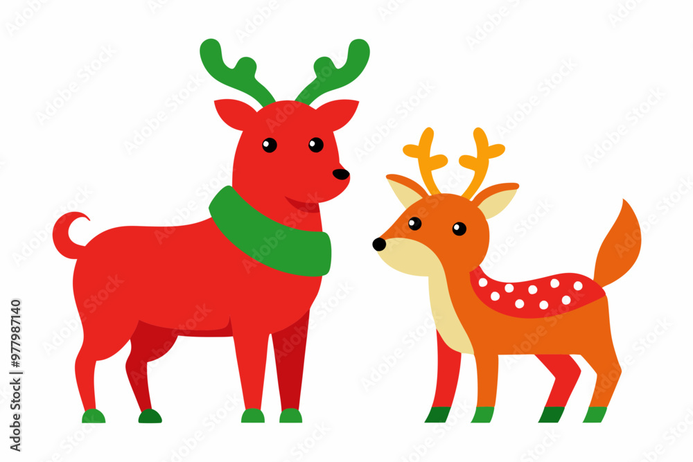 christmas reindeer and deer vector illustration. christmas reindeer and deer vector illustration.