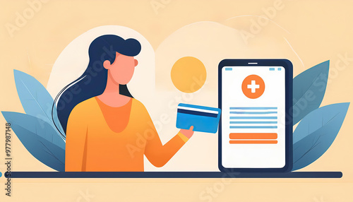 A patient pays a medical bill using a bank card, illustration generated AI