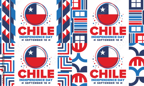 Chile Independence Day. Happy national holiday Fiestas Patrias. Freedom day. Celebrate annual in September 18. Chile flag. Patriotic chilean design. Poster, card, banner, template, background. Vector