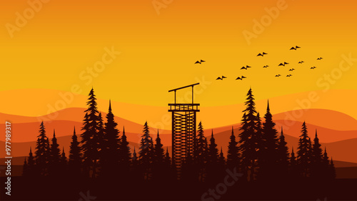 sunset nature forest mountain silhouette good for background, wallpaper, backdrop, graphic resource, presentation, template, ads, advertising, business, and flyer