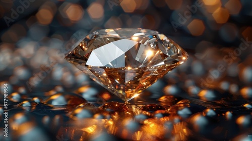 Large cut diamond on beautiful blurred background. For advertising of luxury jewelry stores photo