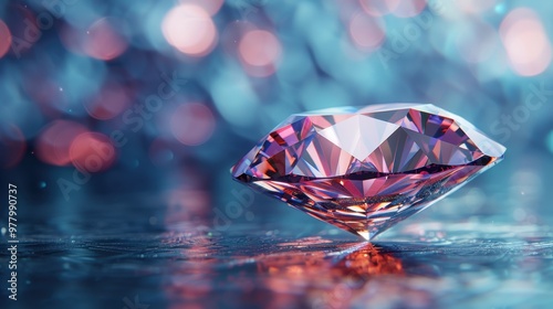 Large cut diamond on beautiful blurred background. For advertising of luxury jewelry stores photo