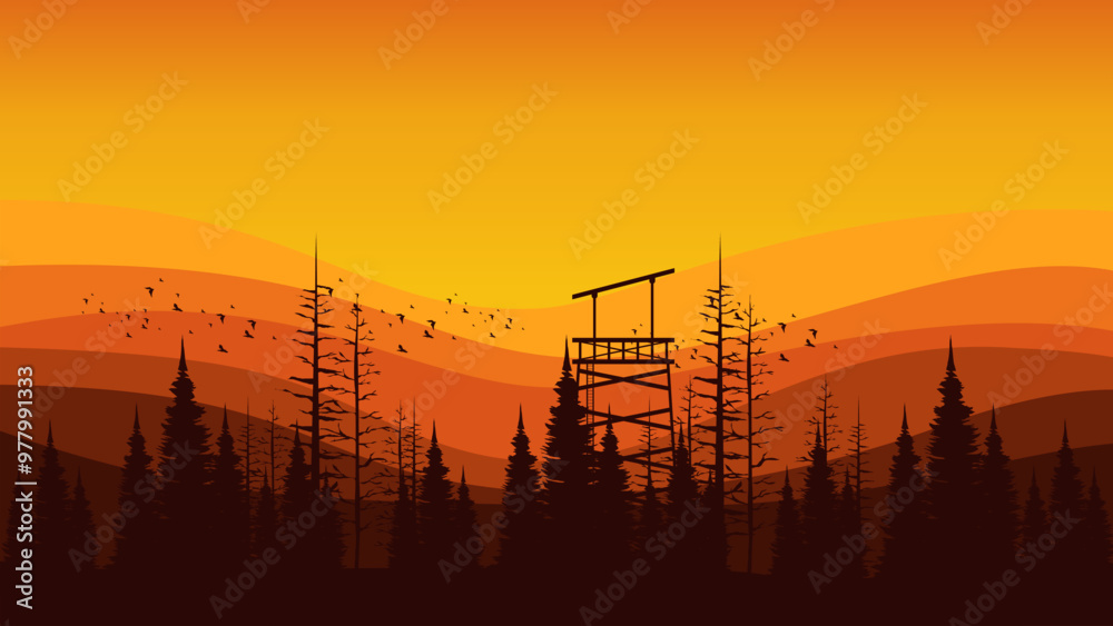 Fototapeta premium sunset nature forest mountain silhouette good for background, wallpaper, backdrop, graphic resource, presentation, template, ads, advertising, business, and flyer