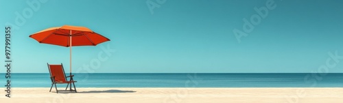 Chair and umbrella on the beach near the ocean