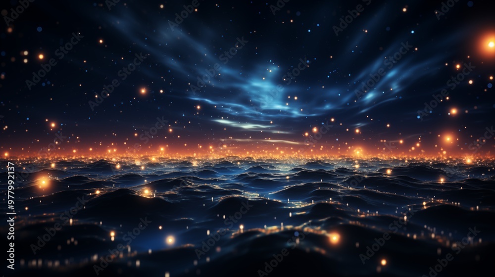 Naklejka premium Dark blue and glow particle abstract background