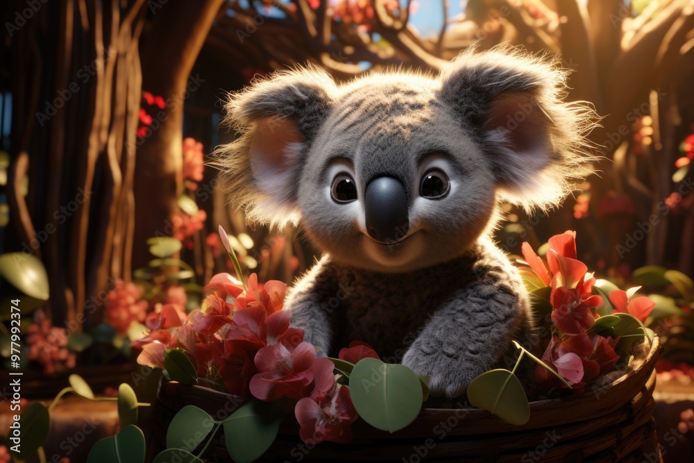 A cartoon koala with leaves and hearts around you Generative, generative IA A cartoon koala with leaves and hearts around you Generative, generative IA