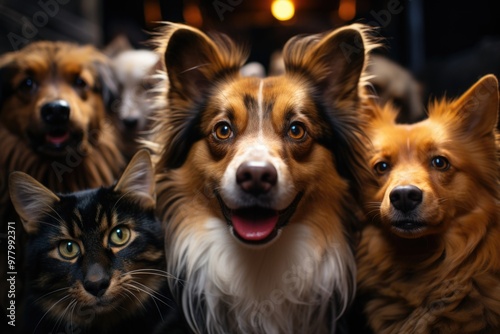 A closeup of a lot of different types of dogs and cats, generative IA