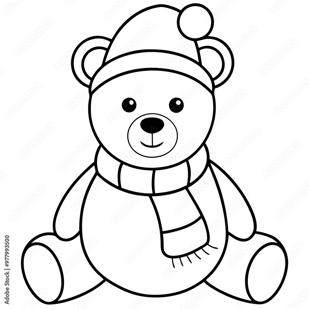 Christmas Teddy Bear Vector Cute Bear with Hat & Scarf Christmas Teddy Bear Vector Cute Bear with Hat & Scarf