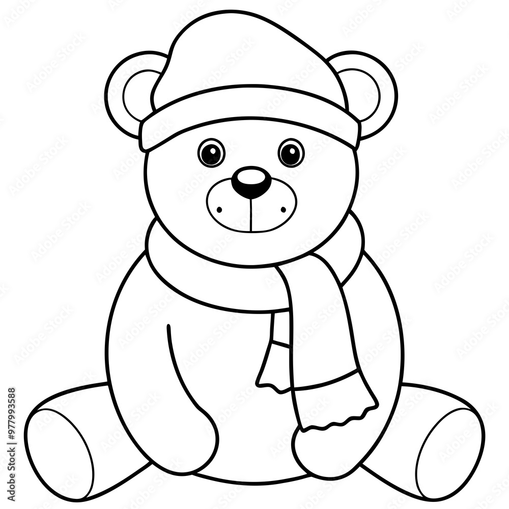 Obraz premium Christmas Teddy Bear Vector Cute Bear with Hat & Scarf
