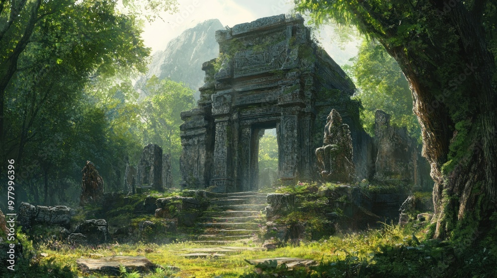 Ancient Stone Temple Overgrown with Lush Jungle Foliage Ancient Stone Temple Overgrown with Lush Jungle Foliage