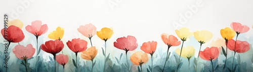 Beautiful watercolor flowers in vibrant colors, creating a serene and cheerful atmosphere. Perfect for decoration and art.