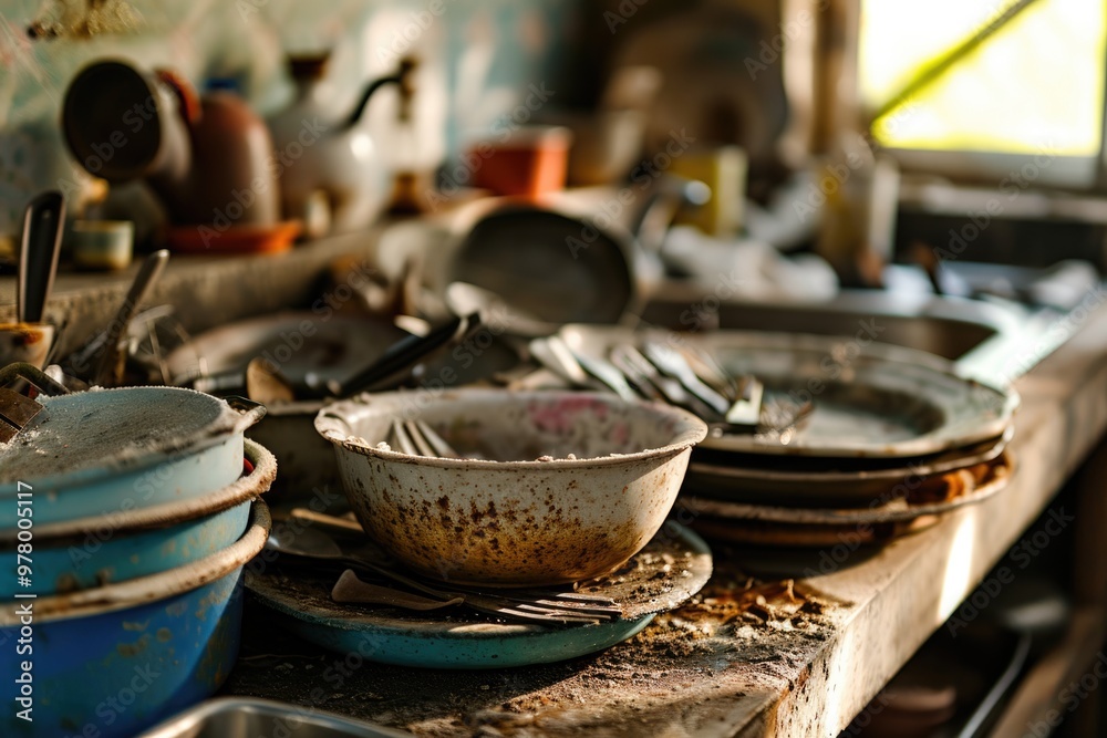 Post-Party Cleanup: Pile of Dirty Dishes in Sink Post-Party Cleanup: Pile of Dirty Dishes in Sink