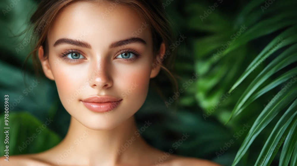 Flawless Skin Beauty Portrait with Exotic Leaves Flawless Skin Beauty Portrait with Exotic Leaves