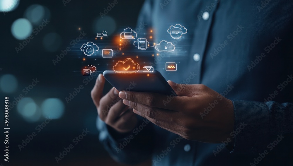 Digital Cloud Computing Concept with Mobile Device