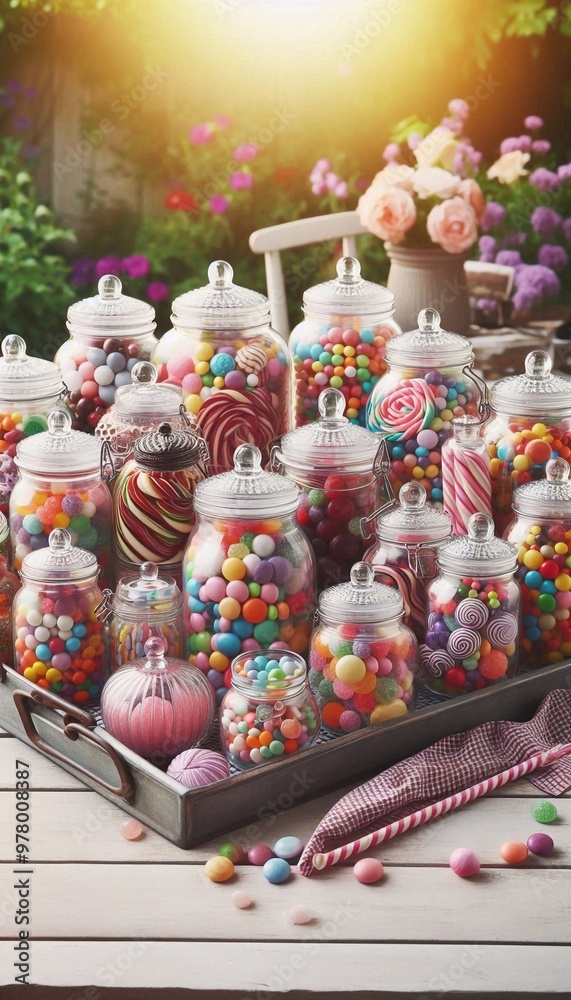 Bunte Bonbons in hübschen Gläsern Bunte Bonbons in hübschen Gläsern