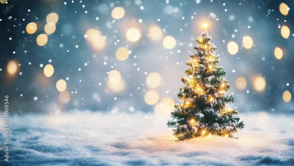 Christmas Tree with Lights in Snowy Landscape Christmas Tree with Lights in Snowy Landscape