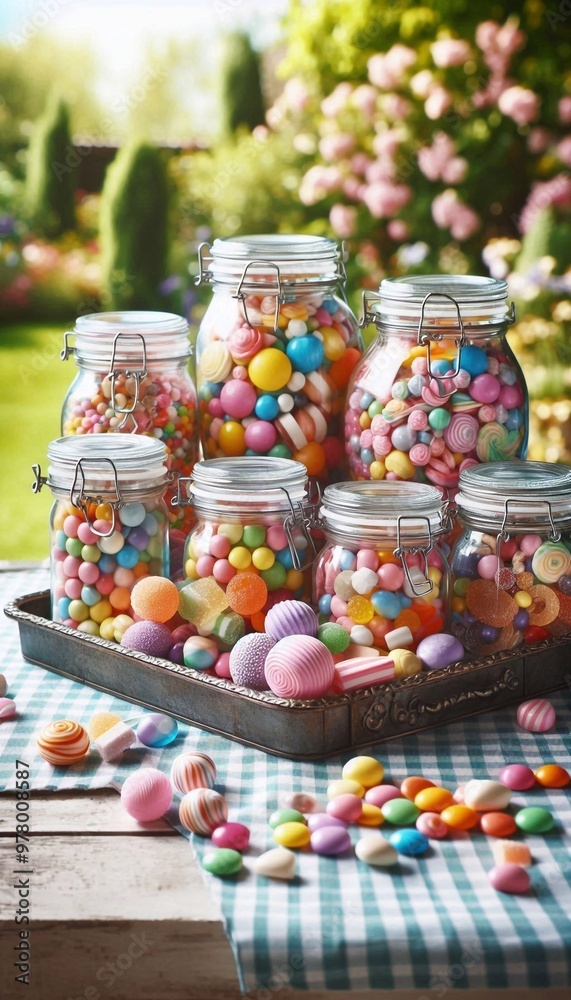 Bunte Bonbons in hübschen Gläsern Bunte Bonbons in hübschen Gläsern