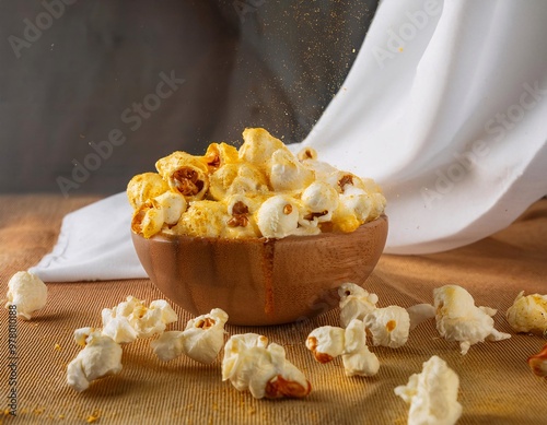 delicious and warm popcorn, covered with a tempting sprinkle of sweet chocolate cream. generative ai photo