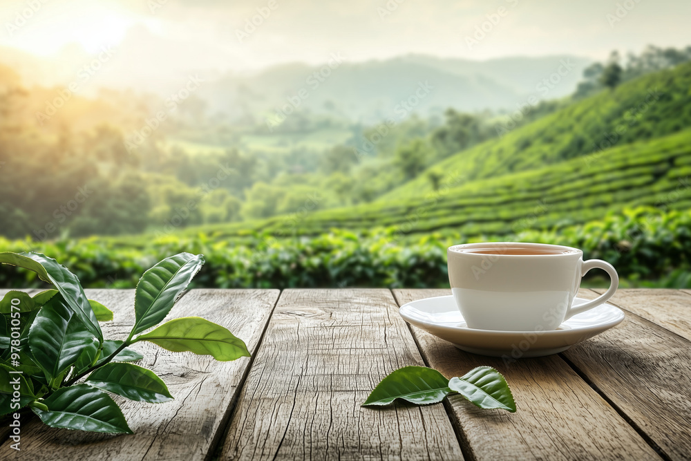 A Cup of Tea in a Lush Tea Plantation A Cup of Tea in a Lush Tea Plantation