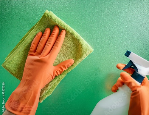 hands wearing light orange gloves,generative ai photo