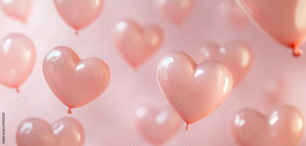Heart-shaped pink balloons floating in air.