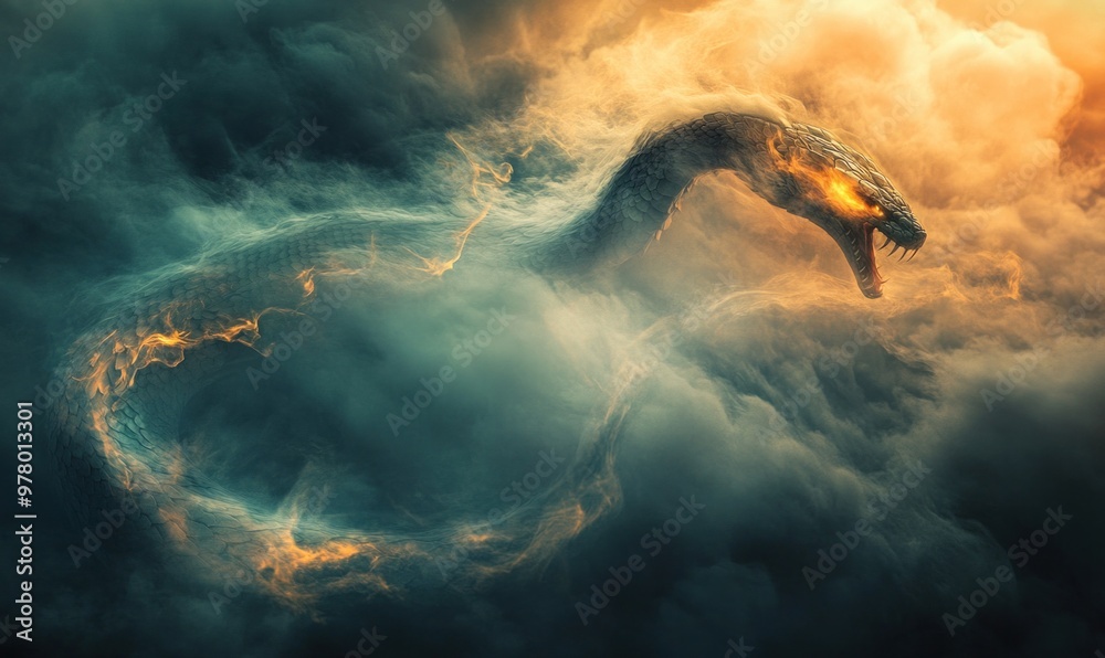 Obraz premium Fiery Serpent in the Clouds