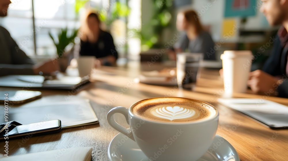 Latte Art on a Coffee Cup in a Cafe Setting Latte Art on a Coffee Cup in a Cafe Setting