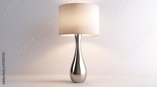 A lamp with a white shade on top of it in the dark, AI