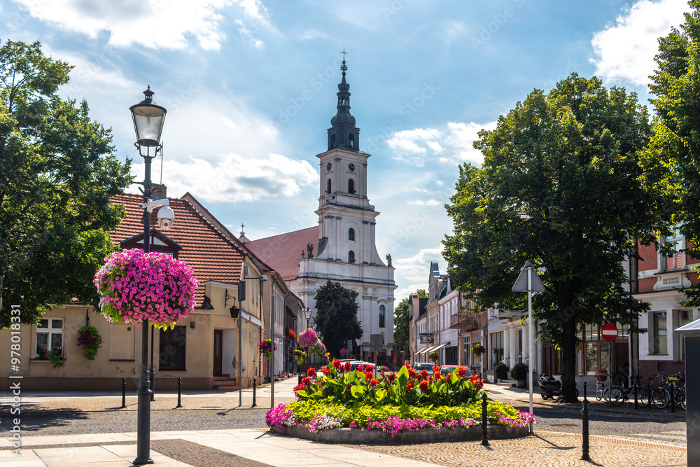 Summer cityscape of Wolsztyn, Greater Poland (Wielkopolska), Poland. Wide panoramic view of the sunny old town