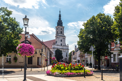 Obraz na płótnie Summer cityscape of Wolsztyn, Greater Poland (Wielkopolska), Poland. Wide panoramic view of the sunny old town w salonie