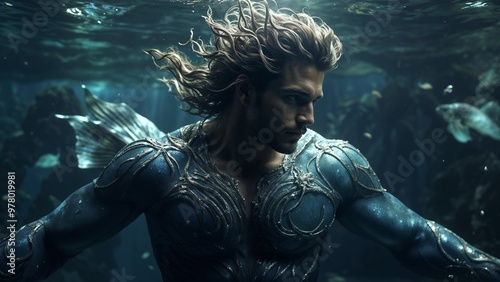 heartthrob merman - handsome merman - man at sea - prince at sea - heartthrob at sea - diving - prince diving - heartthrob diving - blonde diving - atlantis. photo