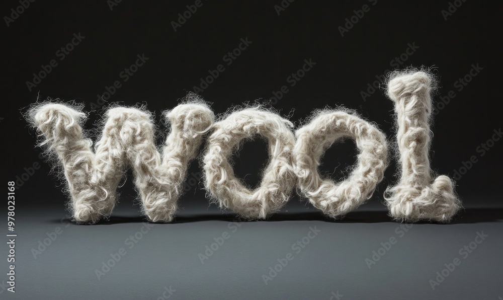 Wool Text Made from Wool Fibers, Isolated on Dark Background