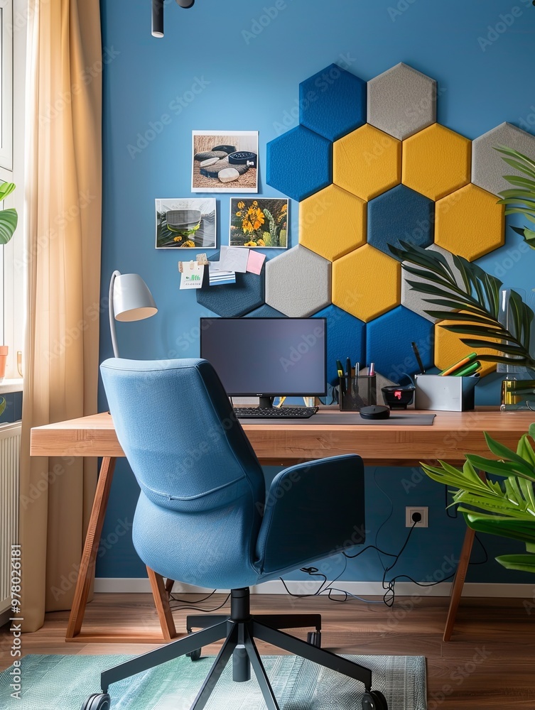 Hexagon felt acoustic panels, modern interior design, soundproofing decor, geometric wall decoration, stylish felt panels for home, acoustic treatment panels
