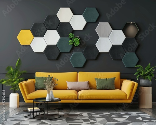 Hexagon felt acoustic panels, modern interior design, soundproofing decor, geometric wall decoration, stylish felt panels for home, acoustic treatment panels