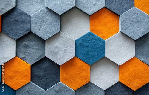 Hexagon felt acoustic panels, modern interior design, soundproofing decor, geometric wall decoration, stylish felt panels for home, acoustic treatment panels photo