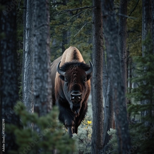 american bison in park, buffalo in the forrest