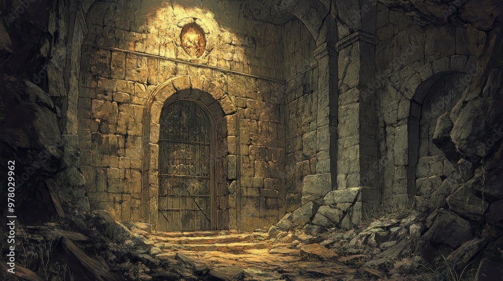 An Ancient Stone Archway Leading to a Dark Interior An Ancient Stone Archway Leading to a Dark Interior