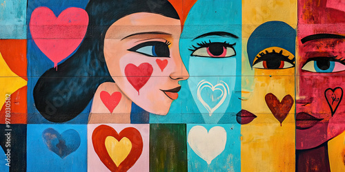 Language of Love: A colorful mural featuring different languages and symbols of love.