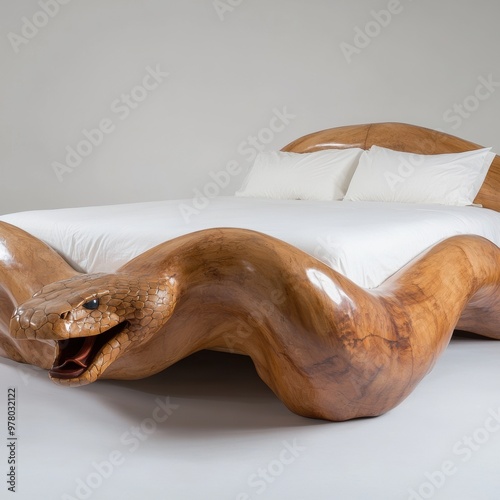 A bed with a snake head on the top of it, AI