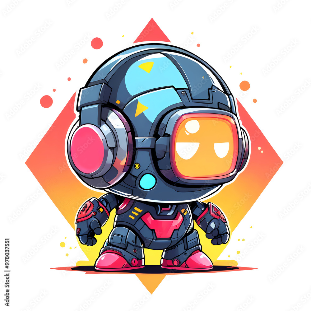 A cartoon robot with a pair of headphones on his head A cartoon robot with a pair of headphones on his head