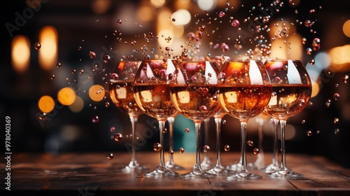 Happy Birthday background with balloons and glasses of champagne