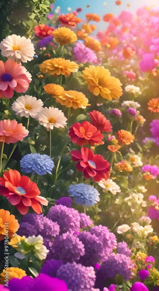 Beautiful colorful flowers blooming in a garden during spring season vertical looping 4k animation Beautiful colorful flowers blooming in a garden during spring season vertical looping 4k animation