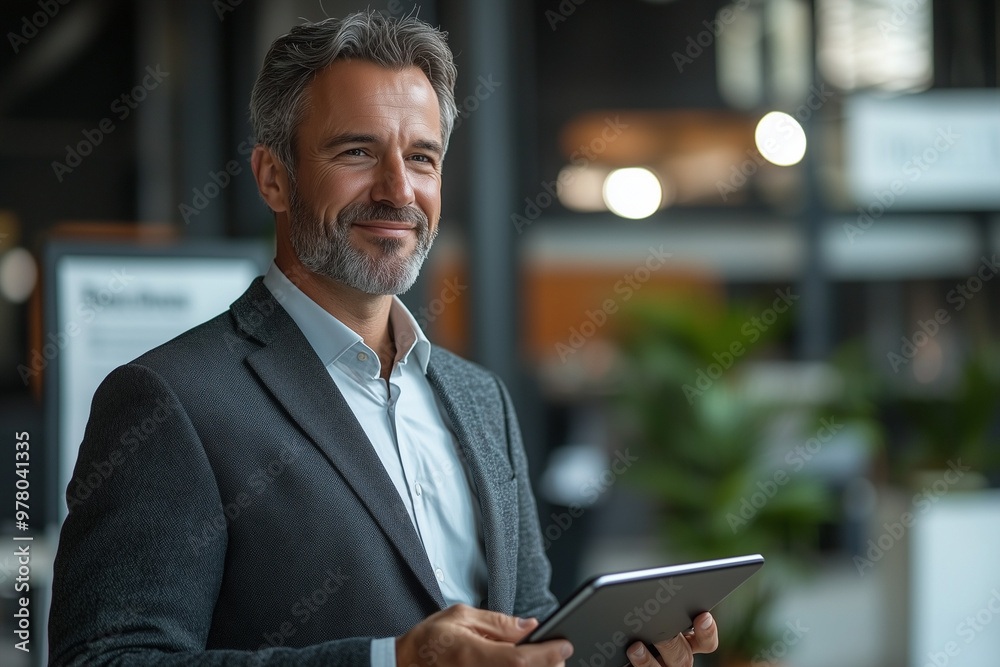 Confident Businessman Using Tablet in Office Confident Businessman Using Tablet in Office
