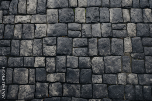 Processed collage of old european cobble stone pavement texture. Background for banner