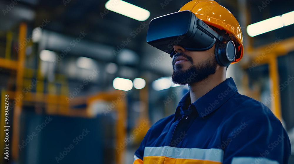 Managing Risk Employee undergoing safety training with virtual reality headset Managing Risk Employee undergoing safety training with virtual reality headset